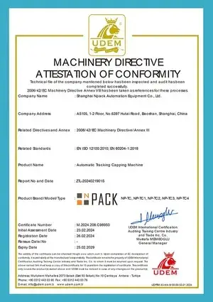 Certificat CE – Capsuleuse automatique à suivi  